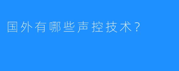 国外有哪些声控技术？