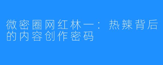 微密圈网红林一：热辣背后的内容创作密码