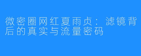 微密圈网红夏雨贞：滤镜背后的真实与流量密码